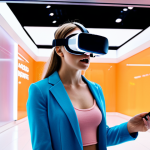 VR User Encountering Phishing Attempt**

*Prompt:* A person wearing a VR headset looks confused and wary in a brightly lit, futuristic VR environment. On the screen in their headset, a pop-up window offers a "Free Shopping Spree" but looks suspiciously fake. Show visual cues of unease and the potential for scam/phishing.

**
