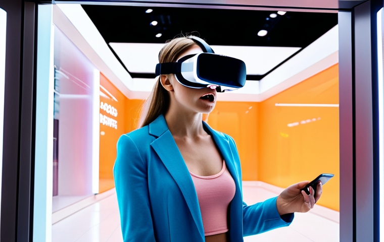 VR User Encountering Phishing Attempt**

*Prompt:* A person wearing a VR headset looks confused and wary in a brightly lit, futuristic VR environment. On the screen in their headset, a pop-up window offers a "Free Shopping Spree" but looks suspiciously fake. Show visual cues of unease and the potential for scam/phishing.

**